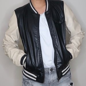 Ci Sono Women's Black & Cream Faux Leather Jacket